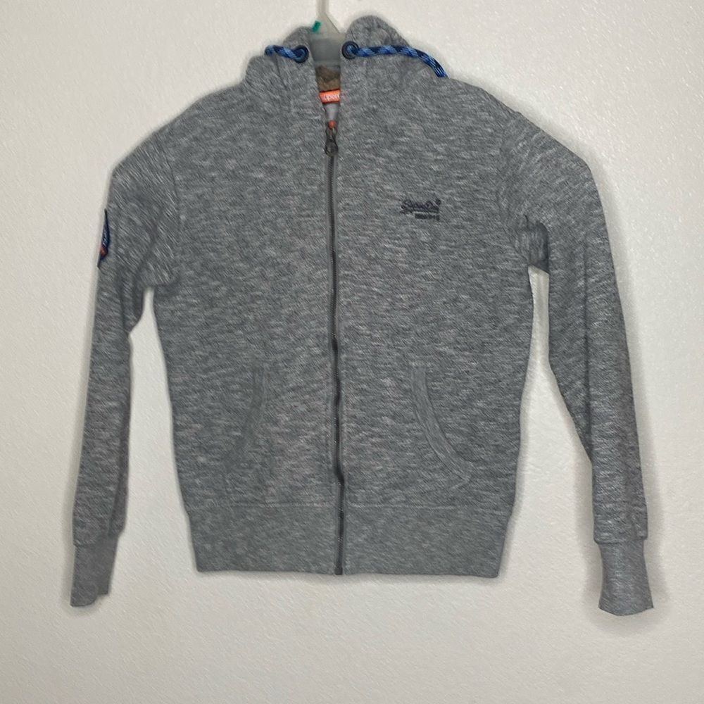 SUPERDRY Orange Label Thick Full Zip Light Gray Hoodie Size M